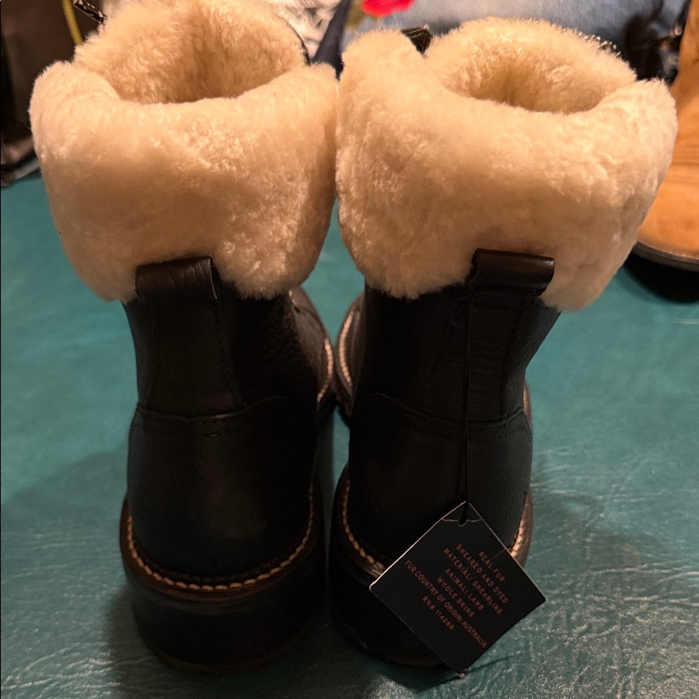 NWT FRYE Samantha Hiker Weatherproof Genuine Shearling Lace Up Boots - Picture 4 of 11
